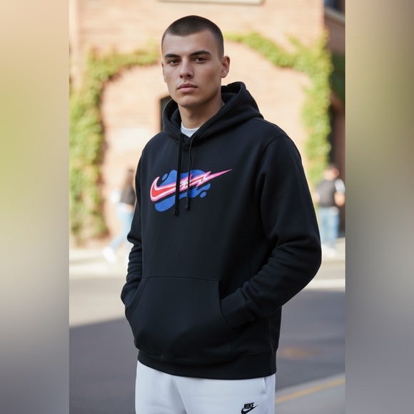 Nike Other - (NIKE) Black Hoodie with Pink and Blue Logo